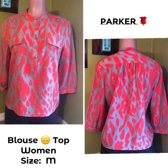 Parker lWomen Blouse Top Print Henley ▪️M - Picture 10 of 12